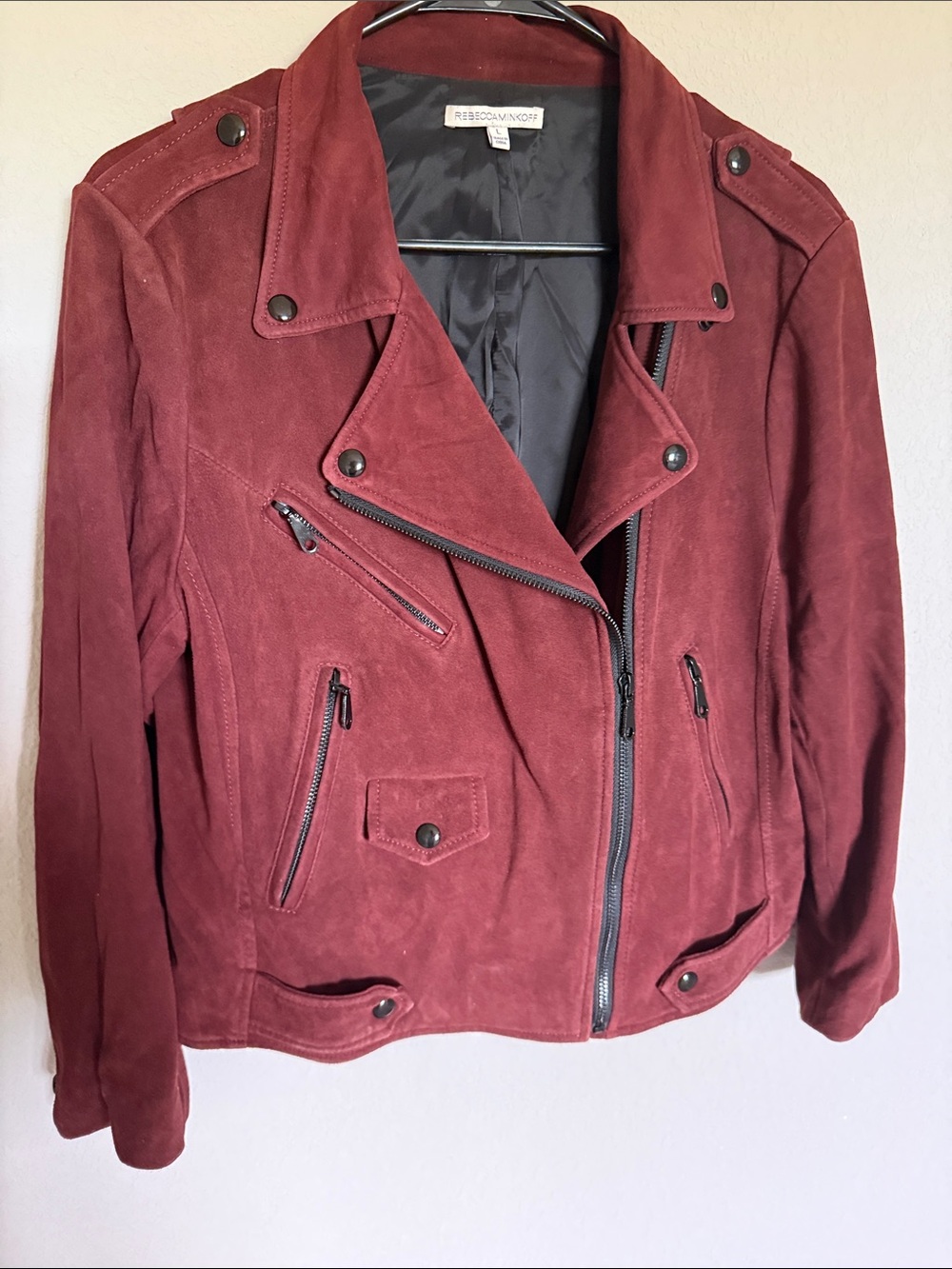 Rebecca Minkoff Wine Suede Moto Jacket